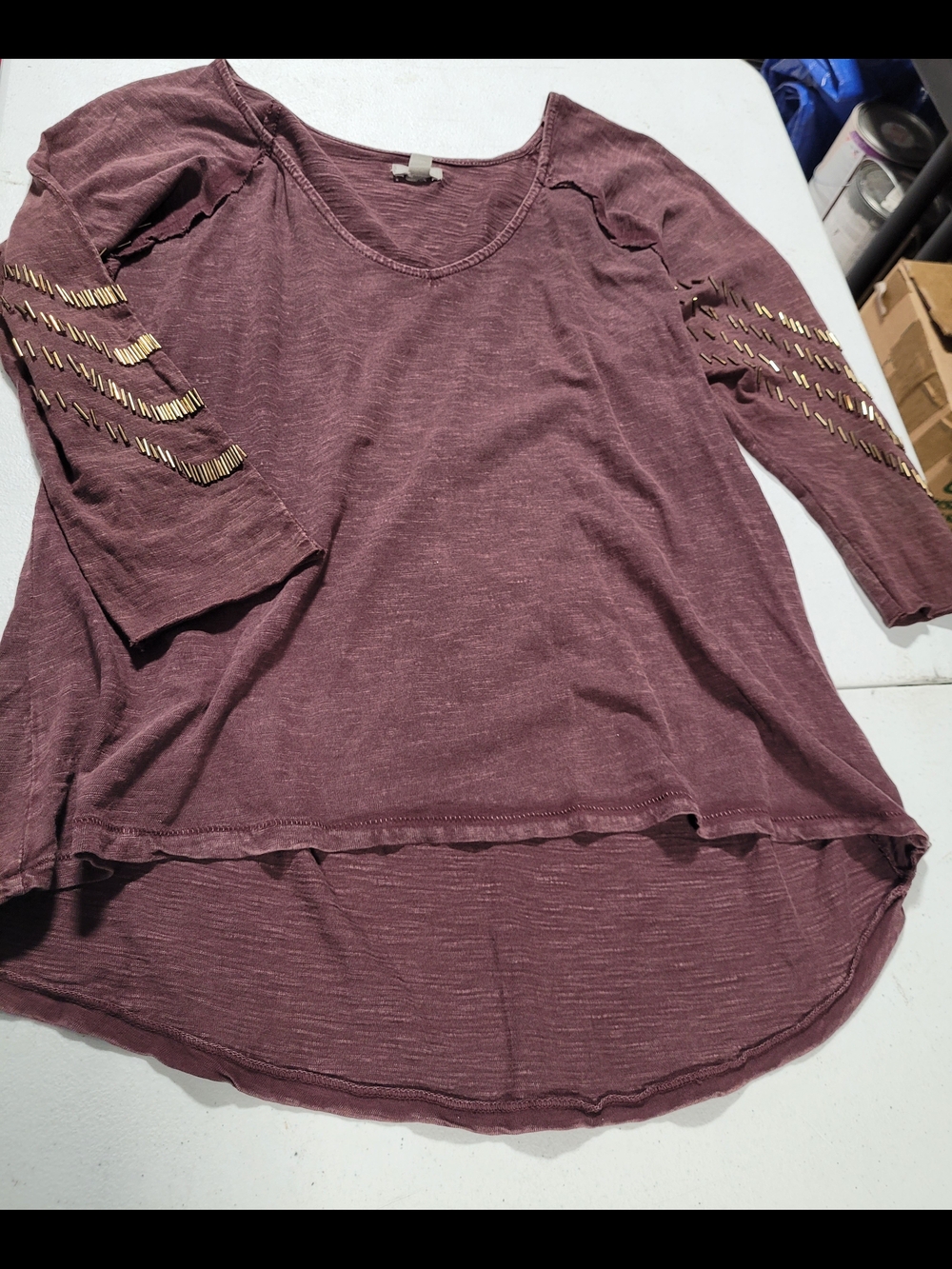 Ecote Mauve Long Sleeve High-Low Top with Gold Sleeve Accents